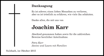 Todesanzeige von Joachim Karr von saarbruecker_zeitung
