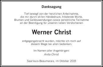 Todesanzeige von Werner Christ von saarbruecker_zeitung