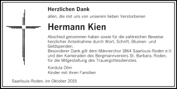 Todesanzeige von Hermann Kein von saarbruecker_zeitung