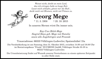 Todesanzeige von Georg Mege von saarbruecker_zeitung
