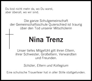 Todesanzeige von Nina Trenz von saarbruecker_zeitung