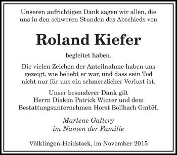 Todesanzeige von Roland Kiefer von saarbruecker_zeitung