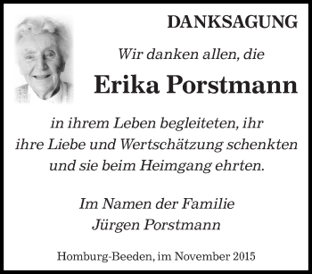 Todesanzeige von Erika Porstmann von saarbruecker_zeitung