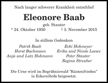 Todesanzeige von Eleonore Baab von saarbruecker_zeitung