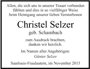 Todesanzeige von Christel Selzer von saarbruecker_zeitung
