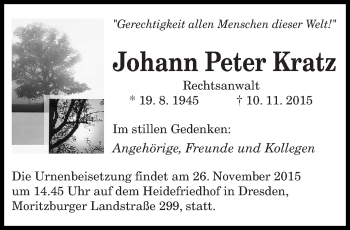 Todesanzeige von Johann Peter Kratz von saarbruecker_zeitung