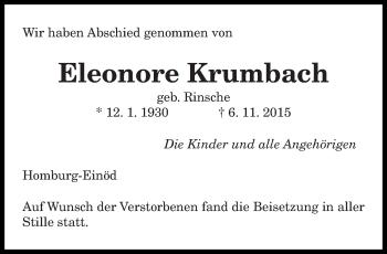 Todesanzeige von Eleonore Krumbach von saarbruecker_zeitung