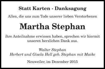 Todesanzeige von Martha Stephan von saarbruecker_zeitung