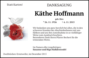 Todesanzeige von Käthe Hoffmann von saarbruecker_zeitung