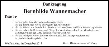 Todesanzeige von Bernhilde Wannemacher von saarbruecker_zeitung
