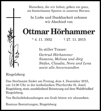 Todesanzeige von Ottmar Hörhammer von saarbruecker_zeitung