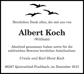 Todesanzeige von Albert Koch von saarbruecker_zeitung