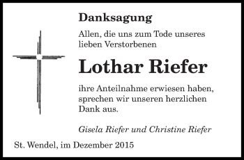 Todesanzeige von Lothar Riefer von saarbruecker_zeitung