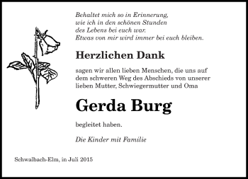 Todesanzeige von Gerda Burg von saarbruecker_zeitung