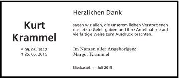Todesanzeige von Kurt krammel von saarbruecker_zeitung
