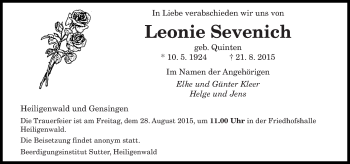 Todesanzeige von Leonie Sevenich von saarbruecker_zeitung
