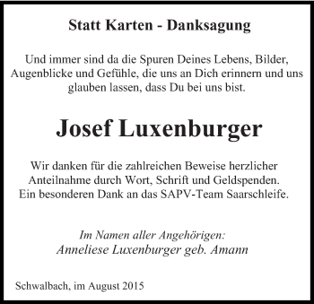 Todesanzeige von Josef Luxenburger von saarbruecker_zeitung