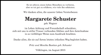 Todesanzeige von Margarete Schuster von saarbruecker_zeitung