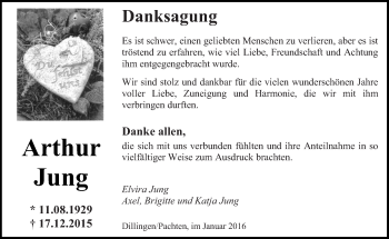 Todesanzeige von Arthur Jung von saarbruecker_zeitung