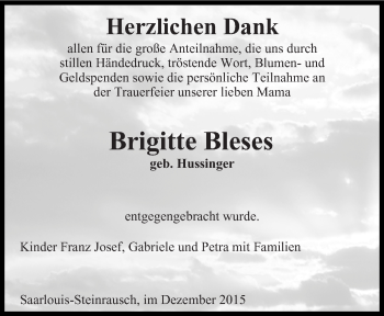 Todesanzeige von Brigitte Bleses von saarbruecker_zeitung