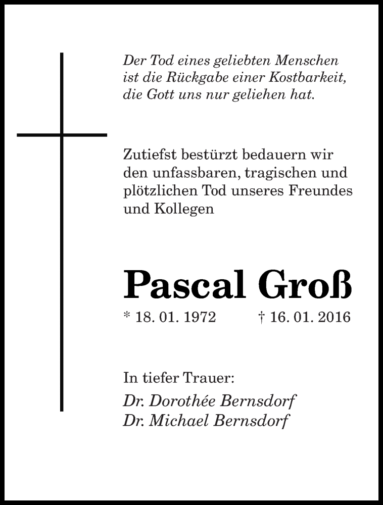  Traueranzeige für Pascal Groß vom 20.01.2016 aus saarbruecker_zeitung