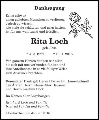 Todesanzeige von Rita Loch von saarbruecker_zeitung