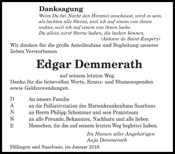 Todesanzeige von Edgar Demmerath von saarbruecker_zeitung
