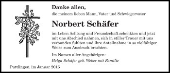 Todesanzeige von Norbert Schäfer von saarbruecker_zeitung
