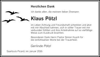 Todesanzeige von Klaus Pötzl von saarbruecker_zeitung