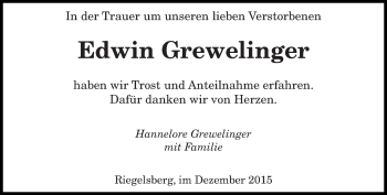 Todesanzeige von Edwon Grewelinger von saarbruecker_zeitung