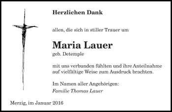 Todesanzeige von Maria Lauer von saarbruecker_zeitung