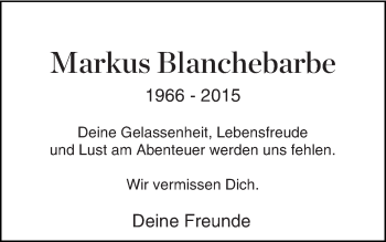 Todesanzeige von Markus Blanchebarbe von saarbruecker_zeitung