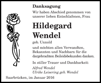 Todesanzeige von Alfred Wendel von saarbruecker_zeitung