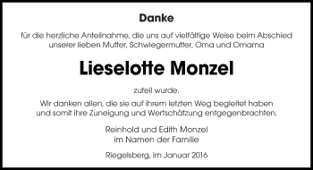 Todesanzeige von Lieselotte Monzel von saarbruecker_zeitung