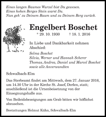 Todesanzeige von Engelbert Boschet von saarbruecker_zeitung