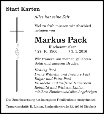 Todesanzeige von Markus Pack von saarbruecker_zeitung