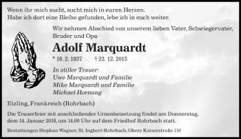Todesanzeige von Adolf Marquardt von saarbruecker_zeitung