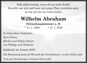 Todesanzeige von Wilhelm Abraham von saarbruecker_zeitung