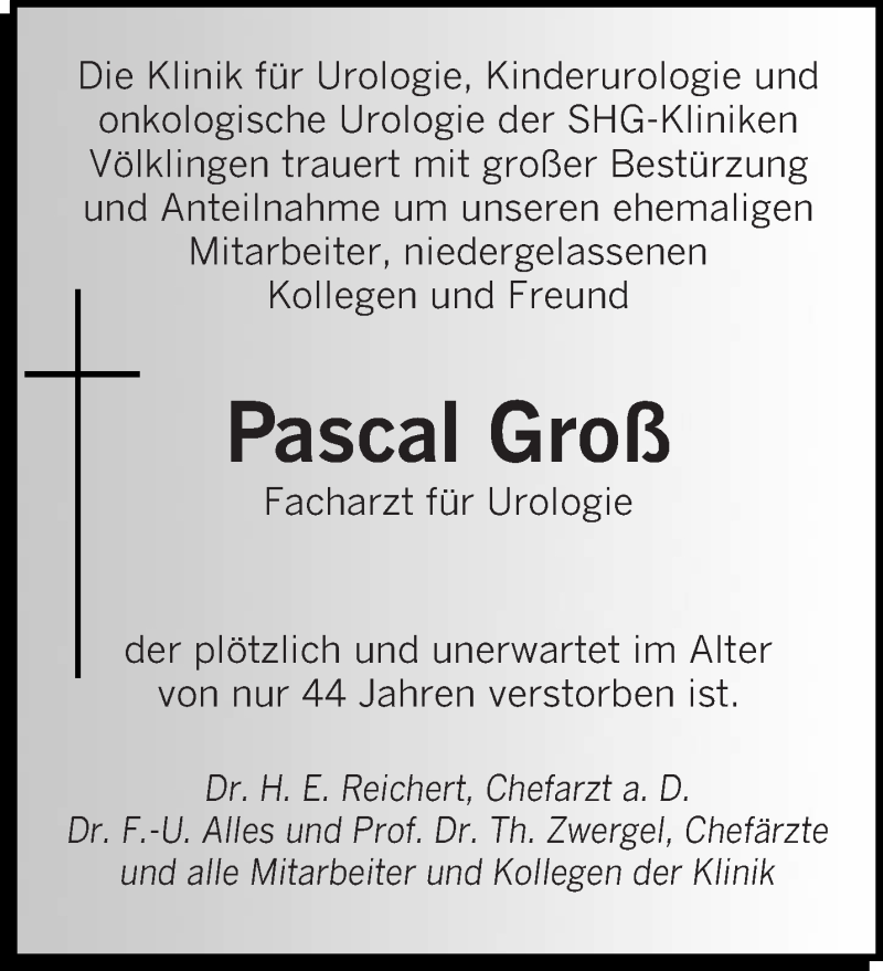  Traueranzeige für Pascal Groß vom 19.01.2016 aus saarbruecker_zeitung