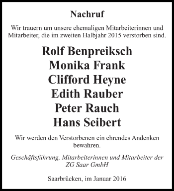 Todesanzeige von Nachruf  von saarbruecker_zeitung