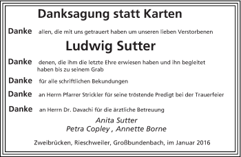 Todesanzeige von Ludwig Sutter von saarbruecker_zeitung