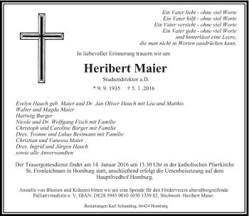 Todesanzeige von Heribert Maier von saarbruecker_zeitung