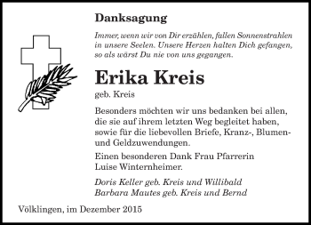 Todesanzeige von Erika Kreis von saarbruecker_zeitung