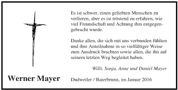 Todesanzeige von Werner Mayer von saarbruecker_zeitung