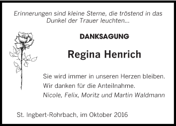 Todesanzeige von Regina Henrich von saarbruecker_zeitung