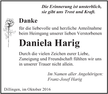 Todesanzeige von Daniela Harig von saarbruecker_zeitung