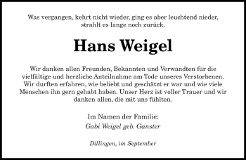 Todesanzeige von Hans Weigel von saarbruecker_zeitung