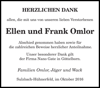 Todesanzeige von Ellen und Frank Omlor von saarbruecker_zeitung