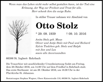 Todesanzeige von Otto Stolz von saarbruecker_zeitung