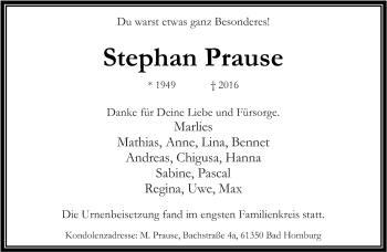 Todesanzeige von Stephan Prause von saarbruecker_zeitung
